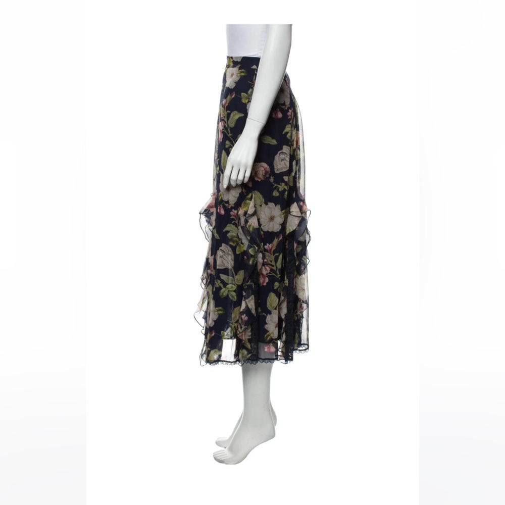 ALICE + OLIVIA Moody Floral Silk & Lace Skirt. Size 4 - Picture 2 of 11